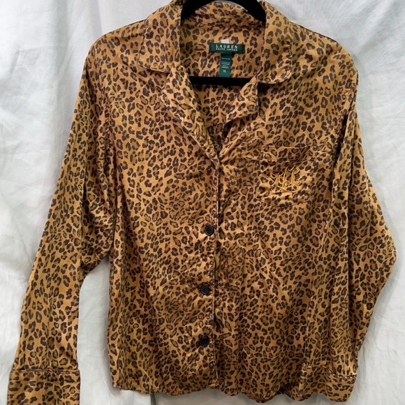 Lauren Ralph Lauren Leopard Print Pajama set with Purple Accents - Picture 4 of 4